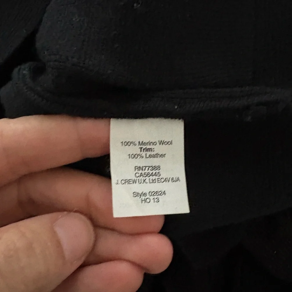 J.Crew Black Merino Wool Pullover Sweater Leather Pockets - Picture 5 of 6